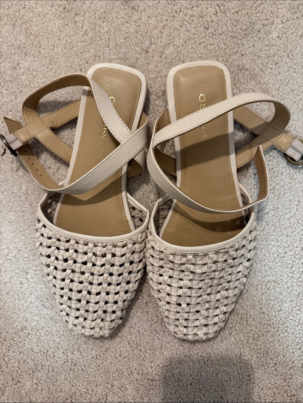 Pilcro Woven Pointed-Toe Mules in Cream